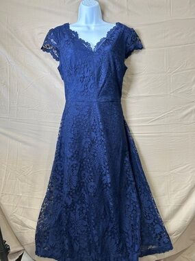 London Times Navy Lace A-Line Dress